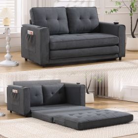 {VIDEO Provided}3-in-1 Upholstered Futon Sofa Convertible Sofa bed,Foldable Tufted Loveseat with Pull Out Sleeper Couch Bed