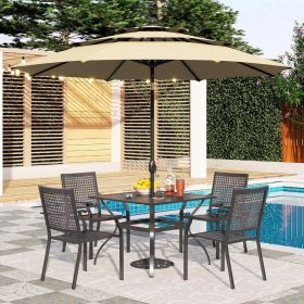 5 Pieces Outdoor Meal Dining Set for 4, Square Wrought Iron Table & Stackable Dining Chairs, Heavy-Duty Dining Furniture Set