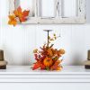 Nearly Natural Orange 12" Fall Maple Leaves, Berries and Pumpkin Autumn Harvest Candle Holder