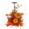 Nearly Natural Orange 12" Fall Maple Leaves, Berries and Pumpkin Autumn Harvest Candle Holder
