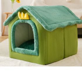 Foldable Dog House Pet Cat Bed Winter Dog Villa Sleep Kennel Removable Nest Warm Enclosed Cave Sofa Pets Supplies (Option: Green dinosaur-Large)