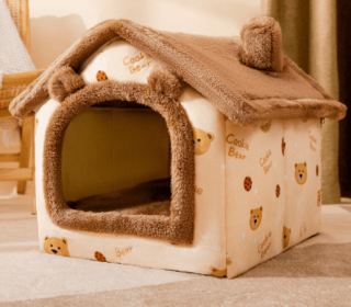 Foldable Dog House Pet Cat Bed Winter Dog Villa Sleep Kennel Removable Nest Warm Enclosed Cave Sofa Pets Supplies (Option: Brown bear-Large)