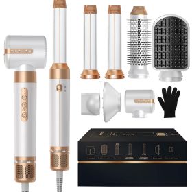 Blow Dryer Brush 7 In ONE, 110,000 RPM High-Speed Negative Ionic Hair Dryer With Diffuser Concentrator, Thermal Brush Hair Straightener Magic Styler, (Option: White-UK)