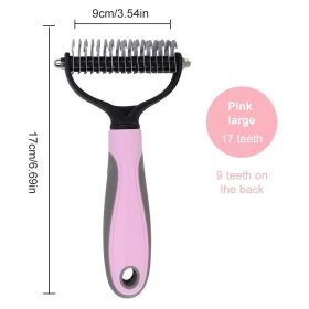 Grooming Brush For Pet Dog Cat Deshedding Tool Rake Comb Fur Remover Reduce 2-Side Dematting Tool For Dogs Cats Pets Grooming Brush Double Sided Shedd (Color: pink, size: L)