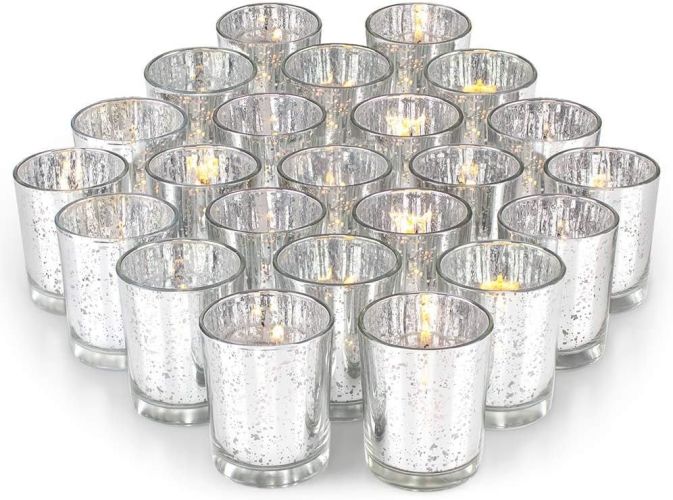 US Silver Party Decorations 72pcs, Mercury Glass Votive Candle Holders Set for Wedding, Bridal and Baby Shower