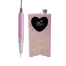 Heart Shape Electric Nail Drill 35000RPM Nails Milling Cutter Wireless Pedicure Grinder Rechargeable Nail Drilling Machine (Plugs Type: UK, Color: with rhinestone)
