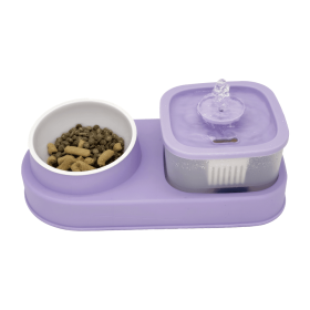 Cat Water Dispenser and Feeding Bowl 2-in-1 (Color: purple)